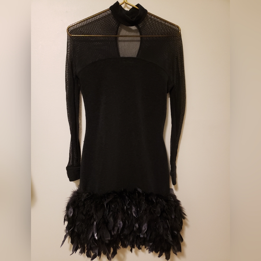 Elegant Black Feathered Dress Goth
